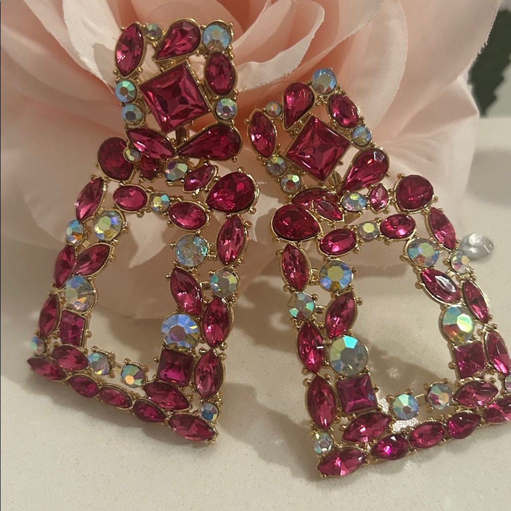 Funky Chunky Pink Ice Gemstone Drop Dangle Earrings New - Picture 10 of 12